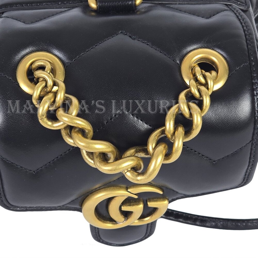 GUCCI BAG 777253 GG MARMONT LOGO BACKPACK BLACK QUILTED LEATHER - Picture 11 of 16